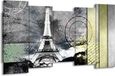 GroepArt - Canvas Schilderij - Parijs, Eiffeltoren - Grijs - 150x80cm 5Luik- Groot Collectie Schilderijen Op Canvas En Wanddecoraties