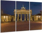 GroepArt - Schilderij -  Steden - Geel, Blauw, Bruin - 120x80cm 3Luik - 6000+ Schilderijen 0p Canvas Art Collectie