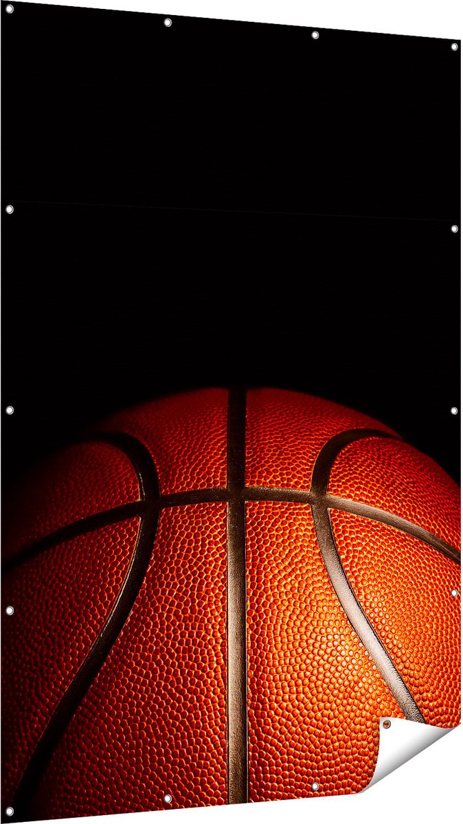 Gards Tuinposter Basketbal op een Zwarte Achtergrond - 120x180 cm - Tuindoek - Tuindecoratie - Wanddecoratie buiten - Tuinschilderij Multikleur