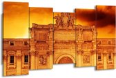 GroepArt - Canvas Schilderij - Gebouw - Oranje, Bruin - 150x80cm 5Luik- Groot Collectie Schilderijen Op Canvas En Wanddecoraties