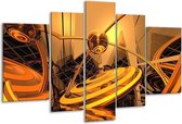 Glasschilderij Abstract - Bruin, Goud, Geel - 170x100cm 5Luik - Foto Op Glas - Geen Acrylglas Schilderij - 6000+ Glasschilderijen Collectie - Wanddecoratie
