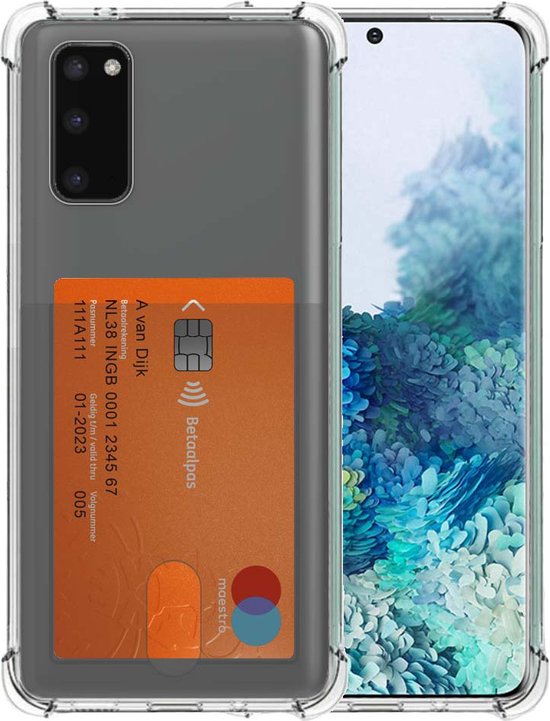 Smartphonica Telefoonhoesje Geschikt voor Samsung Galaxy S20 met Pasjeshouder Doorzichtig Siliconen - Transparant TPU Shockproof Backcover Case with Card Slot geschikt voor Samsung Galaxy S20