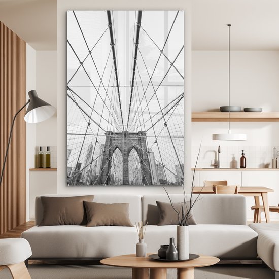 MuchoWow® Peinture sur verre 120x180 cm - Peinture sur verre acrylique - Bridge de Brooklyn - Pont - Architecture - Bâtiment - Photo sur verre - Peintures