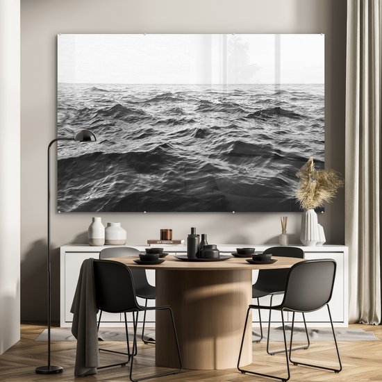 MuchoWow® Peinture sur verre 150x100 cm - Peinture sur verre acrylique - Mer - Water - Nature - Zwart et blanc - Photo sur verre - Peintures