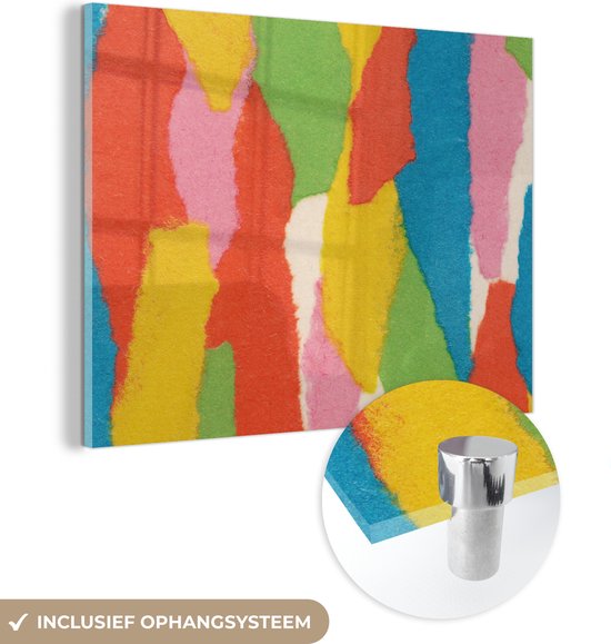 MuchoWow® Peinture sur verre 160x120 cm - Peinture sur verre - Abstrait - Formes - Collage - Rétro - Photo sur verre acrylique - Peintures