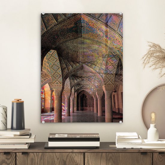 MuchoWow® Peinture sur verre 30x40 cm - Peinture sur verre acrylique - Architecture - Couleurs - Pierre - Bâtiment - Arc-en-ciel - Photo sur verre - Peintures