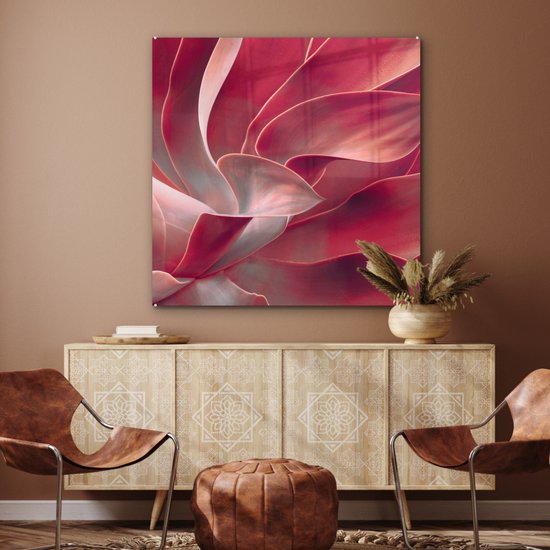 MuchoWow® Peinture sur verre 90x90 cm - Peinture sur verre acrylique - Nature morte - Feuilles - Plante - Rose - Photo sur verre - Peintures