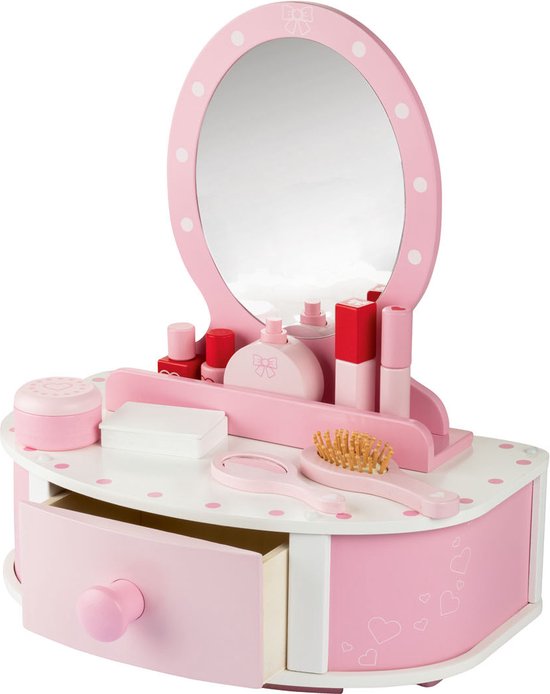 Atmosphera Roze Kaptafel Voor Kinderen - Make Up Tafel Inclusief Krukje Met 3 Spiegels Met Gouden Afwerking