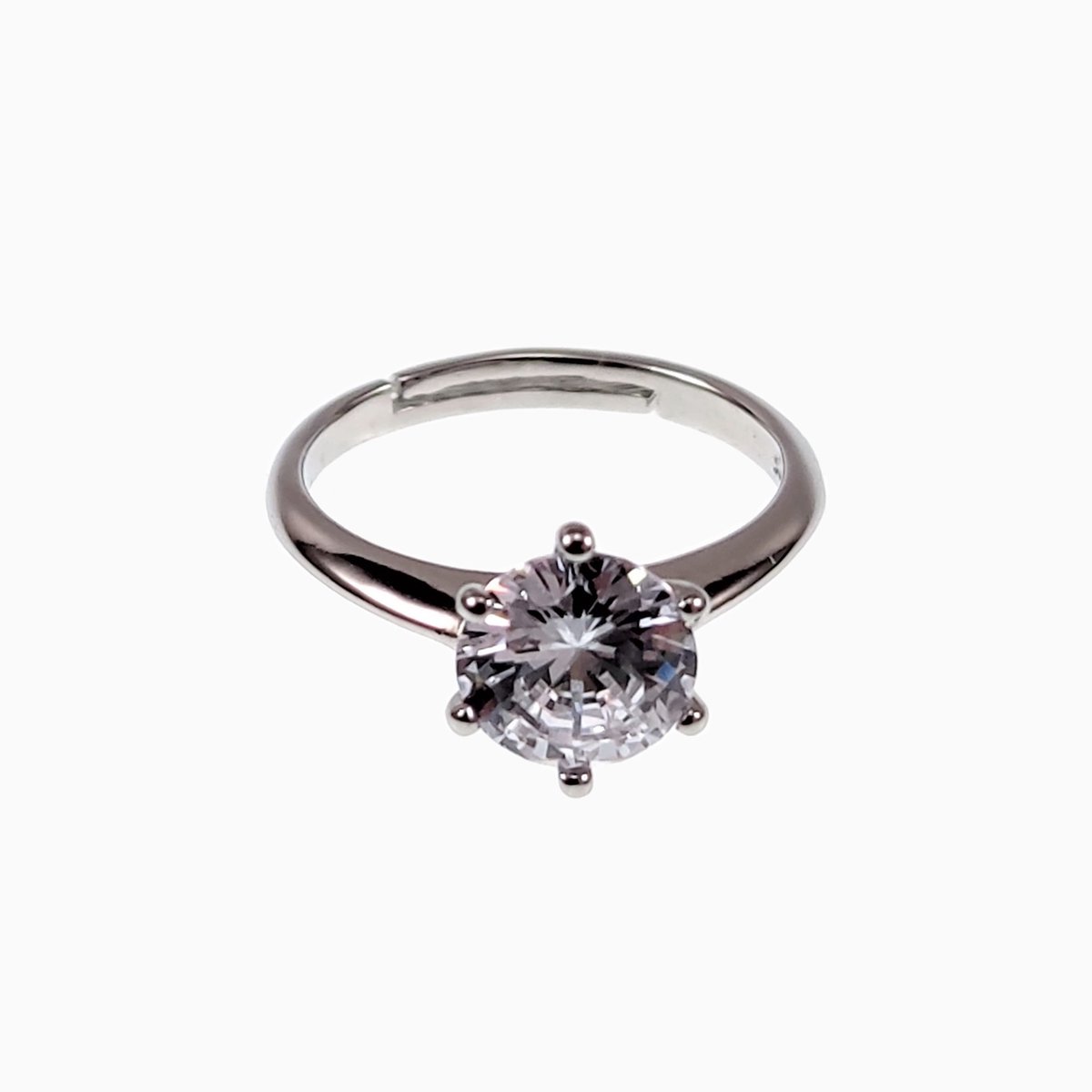 Solitaire Ring Dames - S925 Zilver Gerhodineerd - Een maat - Verstelbaar Ring - Ring met Zirkonia