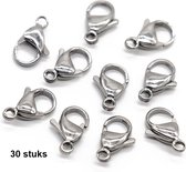 RVS Karabijnsluitingen - Sluitingen sieraden maken - 30 stuks - Zilverkleurig