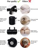 Comparaison des attaches magnétiques de rideaux noires (qualité) avec des styles plus anciens (autre). Montre le matériau, le tissage, l'aimant.