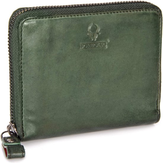 Donbolso® Montreal Kleine Portemonnee dames - Leren - Beveiligd met RFID - 13 Creditcard Vakken & Ritssluiting - Groene portemonnees