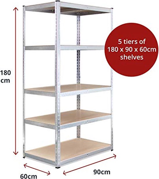 Étagère De Rangement Robuste Practo 180x90x40cm - 5 Tablettes MDF, Charge 175kg Par Tablette, Montage Sans Boulons - 12