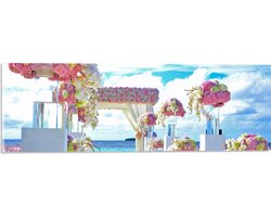 WallClassics - Acrylglas - Rozekleurige Trouwlocatie aan het Water - 60x20 cm Foto op Acrylglas (Wanddecoratie op Acrylaat)
