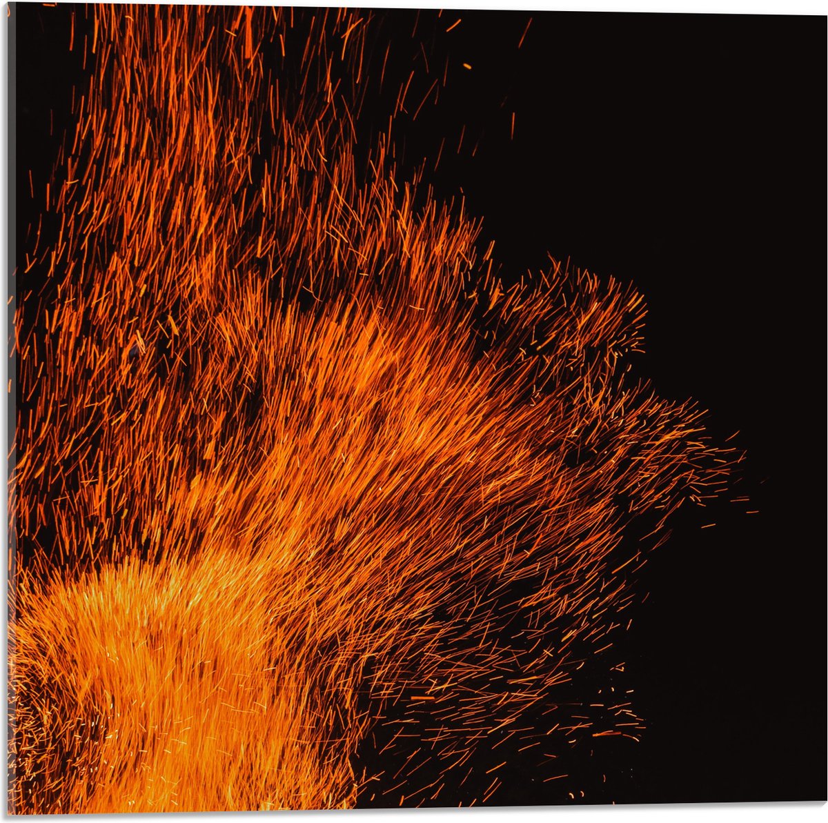 Acrylglas - Oranje Spetters van Vuurkorf - 50x50 cm Foto op Acrylglas (Wanddecoratie op Ac