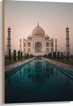 Hout - Tai Mahal Moskee - India - 60x90 cm - 9 mm dik - Foto op Hout (Met Ophangsysteem)