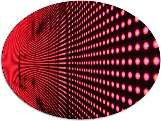 Dibond Ovaal - Muur met Rode Lichtjes erin - 80x60 cm Foto op Ovaal (Met Ophangsysteem)