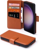 Samsung Galaxy S23 Hoesje - Luxe MobyDefend Wallet Bookcase - Lichtbruin - GSM Hoesje - Telefoonhoesje Geschikt Voor Samsung Galaxy S23
