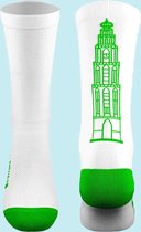 Fietssokken - Groningen Print - Groen/Wit - Maat 39 tot 45+ - Snelle Sokken - Vrolijke wielrensokken - Wielersokken - Mountainbikesokken - MTB Sokken - Hoogwaardig Nylon - Ademend - Anti zweet