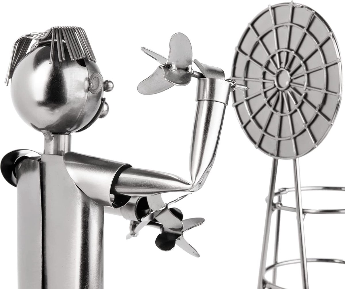 BRUBAKER bierfleshouder dartskampioenschap - metalen sculptuur flesstandaard dartsbord - metalen figuur biergeschenk voor dartspelers en dartsfans met wenskaart