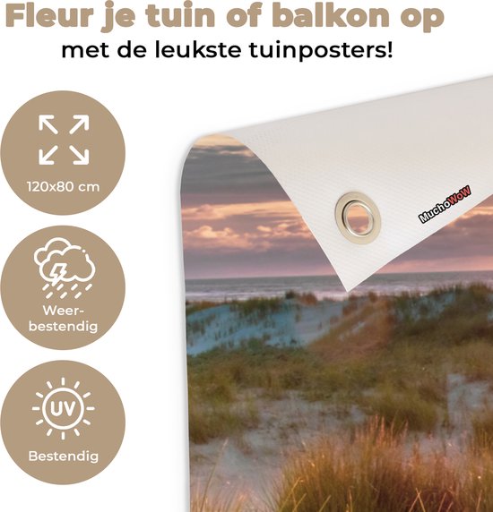 Affiche jardin - Toile Posters de jardin extérieur - Dune - Plantes - Coucher de soleil - Plage - Mer - 120x80 cm - Jardin