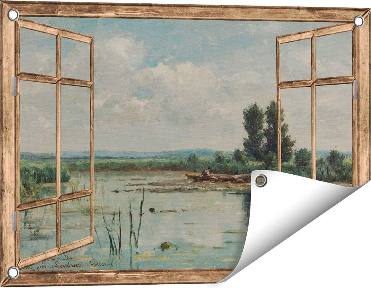 Gards Tuinposter Doorkijk Plas bij Loosdrecht - Willem Roelofs - 60x40 cm - Tuindoek - Tuindecoratie - Wanddecoratie buiten - Tuinschilderij Licht bruin