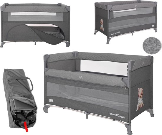 Kinderkraft Babybed JOY met accessoires inklapbaar blauw en grijs