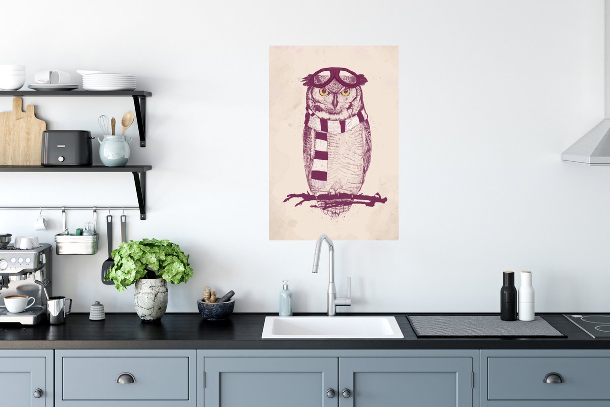 Poster Uil - Sjaar - Bril - Tak - 60x90 cm