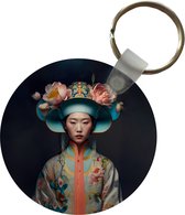 Sleutelhanger - Vrouwen - Asian - Portret - Kleding - Bloemen - Plastic - Rond - Uitdeelcadeautjes