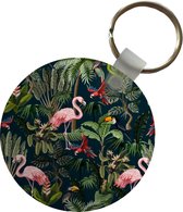 Sleutelhanger - Jungledieren - Patroon - Kinderen - Flamingo - Papegaai - Kids - Plastic - Rond - Uitdeelcadeautjes