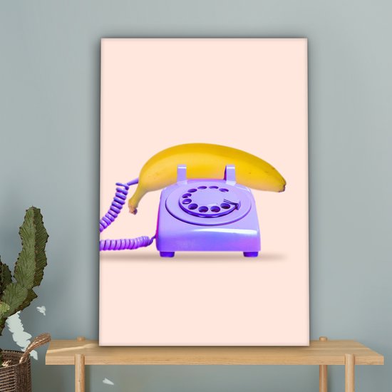 Peinture sur toile - Canvasdoek - Banane - Téléphone - Violet - Jaune - Photo sur toile - 40x60 cm - Décoration murale
