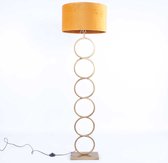 Gouden vloerlamp met oker gele kap | Velours | 1 lichts | oker geel | metaal / stof | kap Ø 45 cm | staande lamp / vloerlamp | modern / sfeervol design