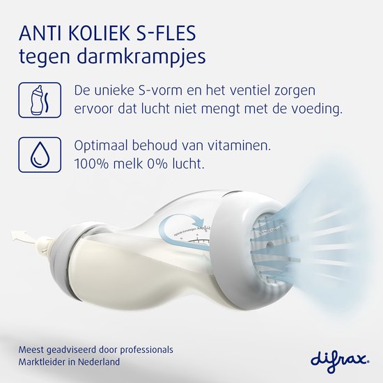 Difrax Baby fles 200 ml Wide - S-Fles - Anti-Colic - Crème - 1 stuk van Difrax — afbeelding 3