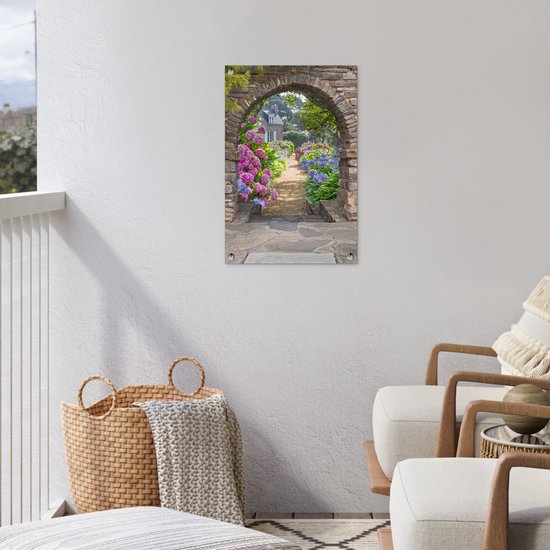 Affiche de jardin - Transparente - Hortensia - Fleurs - Maison - Jardin - 40x60 cm - Décoration de clôture - Toile de jardin