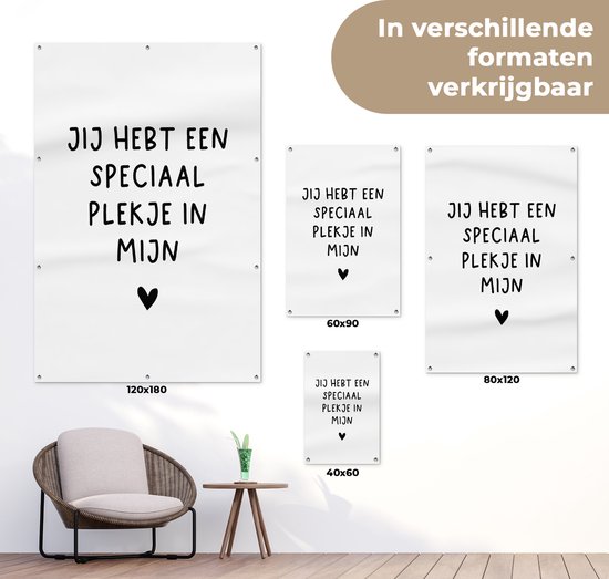 Décoration de jardin Citation hollandaise : 'Tu as une place spéciale en moi' avec coeur noir sur fond blanc - 40x60 cm - Affiche de jardin