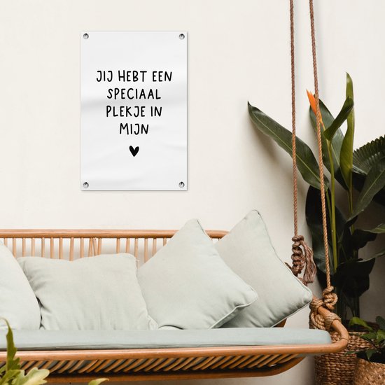 Décoration de jardin Citation hollandaise : 'Tu as une place spéciale en moi' avec coeur noir sur fond blanc - 40x60 cm - Affiche de jardin