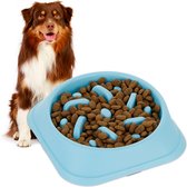 Relaxdays anti-schrokbak hond - 500 ml - voerbak tegen schrokken - slowfeeder bak hond - blauw