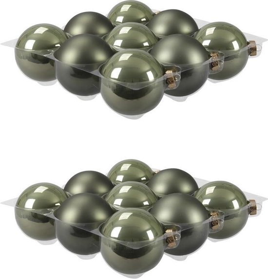 18x Graniet groene glazen kerstballen 10 cm mat/glans