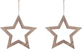 2x Kersthangers/kerstornamenten houten sterren 20 cm - Kerstboomversiering/kerstversiering houten hangers