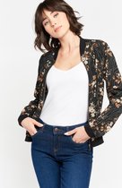 LOLALIZA Bomber jasje met bloemen en zebra print - Khaki - Maat 46