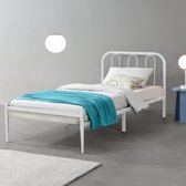 Lit en acier Hanko cadre de lit avec sommier 90x200 cm blanc