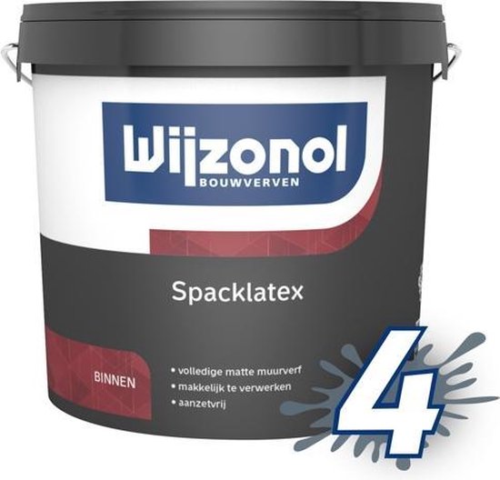 Zwarte emmer Wijzonol Spacklatex muurverf binnen, 10 liter, met cijfer 4.