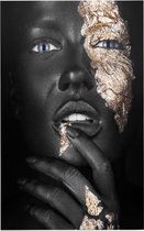 Zwarte vrouw bodypaint met gouden makeup - Foto op Forex - 100 x 150 cm