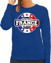 Have fear France is here sweater met sterren embleem in de kleuren van de Franse vlag - blauw - dames - Frankrijk supporter / Frans elftal fan trui / EK / WK / kleding M