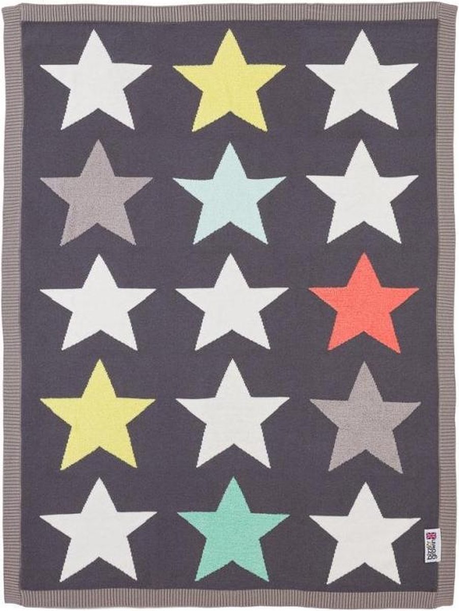 Bizzi Growin Deken Stars 70 X 90 Cm Katoen Zwart/grijs