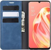 Oppo A91 Hoesje Zijdezacht Kunstleer Portemonnee Blauw