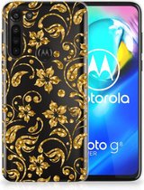 Telefoonhoesje Motorola Moto G8 Power Back Cover Siliconen Hoesje Gouden Bloemen