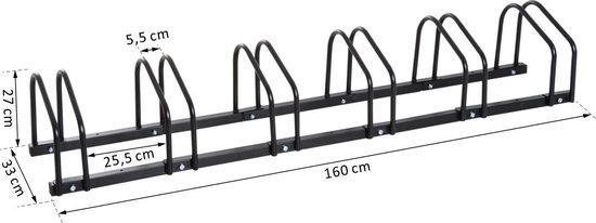 HOMCOM Fietsenrek voor 6 fietsen staal zwart 160 x 33 x 27cm | bol.com