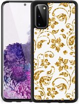 Back Cover Siliconen Hoesje Samsung Galaxy S20 Telefoonhoesje met Zwarte rand Gouden Bloemen