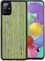 Smartphone Hoesje Geschikt voor Samsung Galaxy A51 Cover Case met Zwarte rand Green Wood
